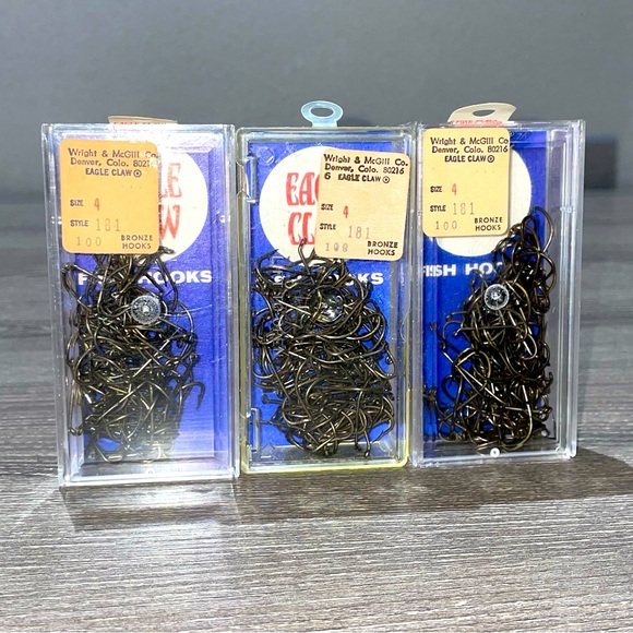 VINTAGE EAGLE CLAW FISHING HOOKS Bronze Size 4 Style 181 3 Boxes - Picture 1 of 3